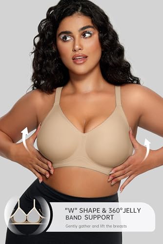 Image of OEAK Women Comfortable Jelly Bras No Underwire Seamless Full Coverage Bralette Buttery Soft Convertible Everyday Tshirt Bra