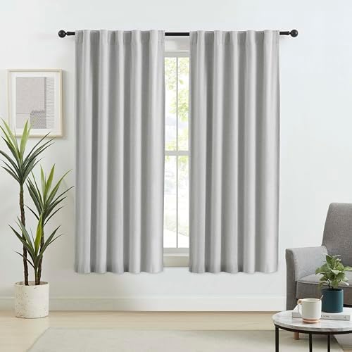 Beauoop Full Blackout Curtain Panels Herringbone Linen Textured Room Darkening Light Blocking Thermal Insulated Drapes for Bedroom/Living Room Back Tab Rod Pocket Window Treatment, 40×63,2 Panels,Gray