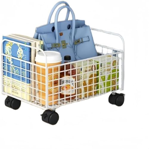 WhiteForest ファイルワゴン カート 収納ラック キャスター付き 本 1段 a4 書類収納 バスケット ベッド下収納 ファイル収納 収納ケース 収納ボックス 文房具 かご ブック デスク周りをスッキリ整頓 卓上 絵本 漫画 雑誌 (L:48*25