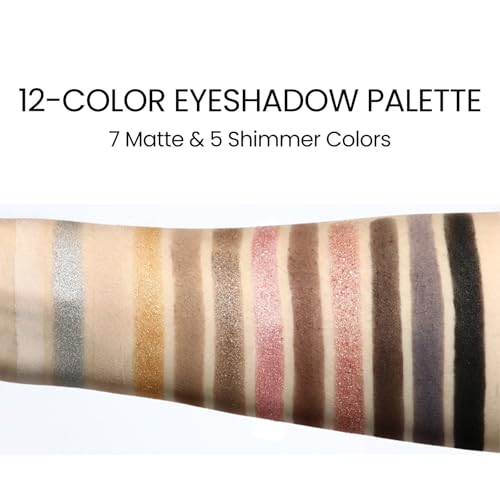 Image of Erinde Nude Brown Eyeshadow Palette, 12 Colors Matte Shimmer Beige Silver Gold Taupe Champagne Gray Black Eye Shadow Palette, Highly Pigmented Long Lasting Waterproof Eyeshadow Pallete, 02