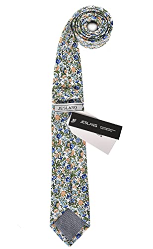 Image of JESLANG Men's Cotton Printed Floral Tie 2.56 inch Skinny Narrow Necktie Various Designs
