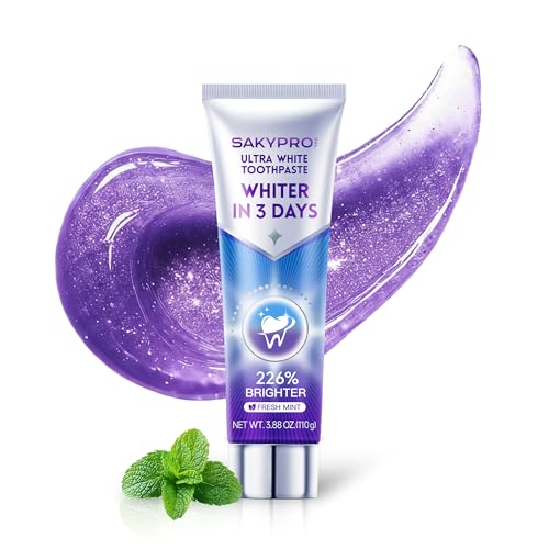 SAKYPRORAL Purple Toothpaste for Ultra Teeth Whitening, Peroxide Free & Fluoride Free, Enamel-Safe...