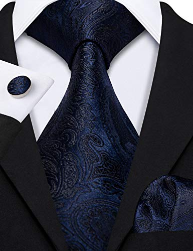 Image of Barry.Wang Paisley Tie Fashion Set Hanky Cufflinks Neckties for Men Woven Silk
