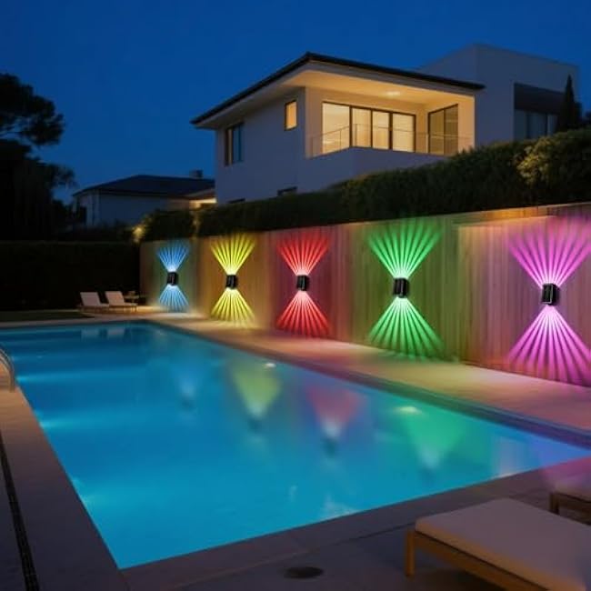 Solar Wall Lights, Up and Down Lighting Outdoor Light Waterproof IP65, Solar Fence Light for Yard Garden Garage Pools Deck (2LED-Multi-Colored, 4PACK)