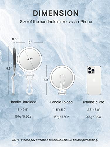Foto von OMIRO Handspiegel, Doppelseitiger Faltbarer Schminkspiegel mit 1-Fach/20-Fach Vergrößerung für Hand, Tisch und Reisegebrauch