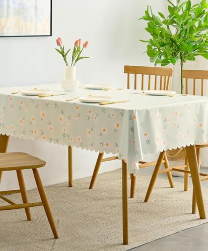 Image of Zollyss PVC Dining Table Cover Cloth Plastic | Green Oil Proof & Waterproof | Daisy Flower Print | Rectangular 4 Seater Table Cover Cloth