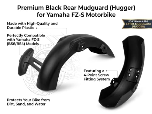 Image of Extra Rear Mudguard Hugger for Yamaha FZ-S with Fitting Kit | Universal Fit, Custom Drilling Required, Weather-Resistant Plastic, Dirt & Mud Protection, DIY Installation
