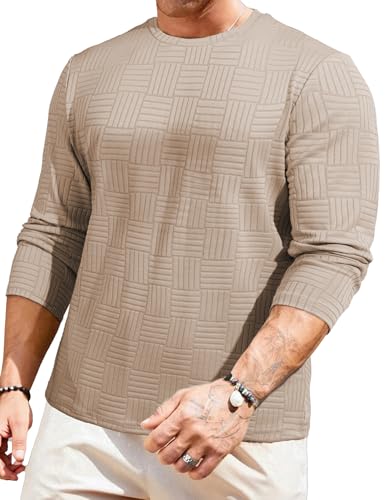 Image of JMIERR Mens T-Shirt Casual Stretch Solid Crewneck Short Sleeve Tees Textured Shirts