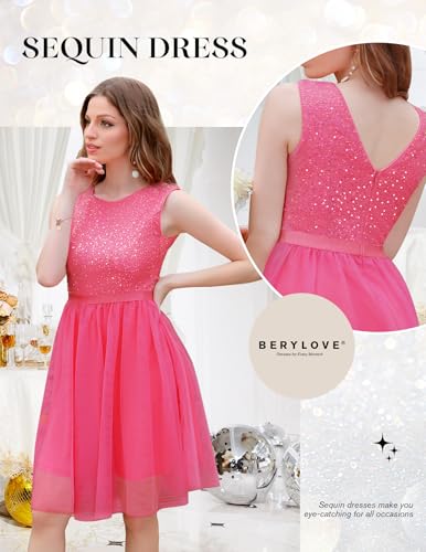 BeryLove Sequin Dress Vintage A Line Wedding Formal Swing Tulle Dress Sleeveless Cocktail Mini Dress2