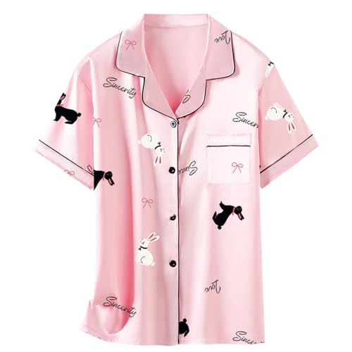 Image of Schbbbta Girls Womens Pajamas, Satin Silky Pjs Set Kids 2Pcs Button-Down Nightwear Sleepwear Gift for Mommy and me