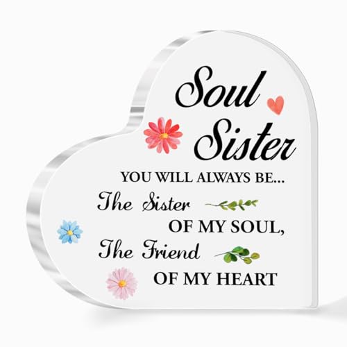 Soul Sister Gifts for Women Birthday Christmas,Soul Sister Of My Soul The Friend Quote Acrylic Heart...