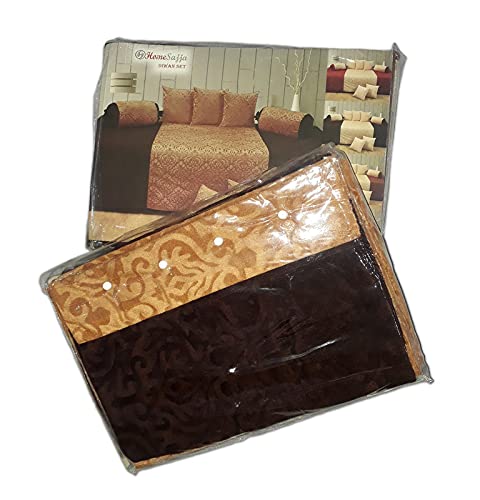 Image of Home Sajja Premium Diwan Set of 8 (1 Sheet, 2 Bolster with Dori & 5 Cushion Covers) Coffee & Camel, Self