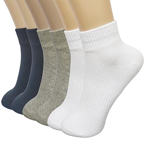 NicelyWe 6 Pair Ankle Quarter Running Athletic Solid Color Cotton Socks Simple Fashion Student Short Sock for Men Women Teens