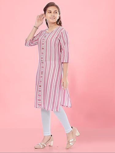 Image of Aarika Girls Peach Colour Cotton Striped Kurti