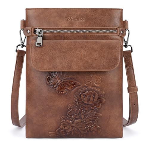 Small Crossbody Purse for Women, Vegan Leather Multi Pocket Bag with Adjustable Strap Embossed Travel Shoulder Bag