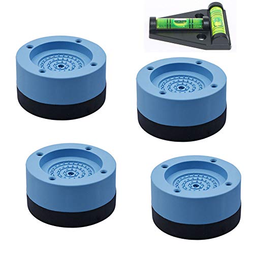Washer and Dryer Machine Rubber Feet Pads,Anti-Vibration and Anti-WalkPads,Non-Skid Protector Mat for Washing Machine Dryer Treadmill Compressor Furniture 4PACK + Level (Blue)