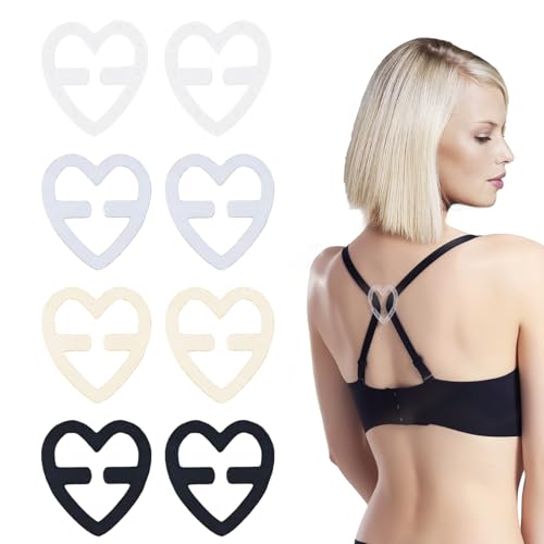 Cylocrya Attache Soutien Gorge, 8 PCS Soutien-Gorge Bretelles Clip Sangles Support Clips, Ensemble en Plastique Durable, Couleurs Variées (Noir, Blanc, Transparent, Chair)