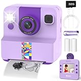 SYLVANTHOS Kinder-Sofortbildkamera, 1080p Sofortdruck-Kamera für Kinder, 180° drehbares Selfie-Objektiv mit 32GB SD-Karte – Geschenk für Jungen & Mädchen (3–12 Jahre), Lila