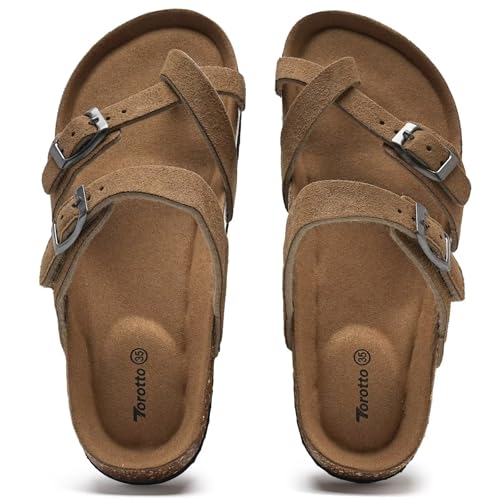 Image of Torotto Boys Girls Sandals with Cork Footbed Adjustable Buckle Casual Flip Flops Sandals Open Toes Flat for Kids Toddler