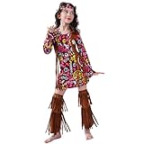 [Banlan] ヒッピー衣装 女の子 3点セット ディスコ レトロ 可愛い 演出服 60年代 70年代 イベント仮装 文化祭 ハロウィン クリスマス パーティー 100-150CM (L, ブラウン)