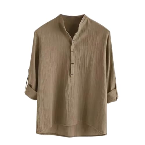 Chemise en coton et lin homme de qualité supérieure, pull fin blanc uni ample