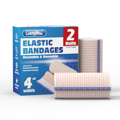Elastic Bandage Wrap 4” Wide, 2 Pack | High-Performance Compression Bandage Wrap | Reusable | Excellent Elasticity for Legs, Ankle, Knee, Tummy, Body, Wrist | Sports & Outdoors (2 Pack)