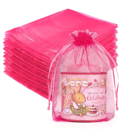Image of Crweety 50 Pcs 5x7 Inch Hot Pink Organza Bags, Small Mesh Gift Bags for Birthday, Baby Shower, Bridal Shower Party Favor, Candy, Wedding Favors, Delicate Jewelry Pouches Goodie Bag & Graduation