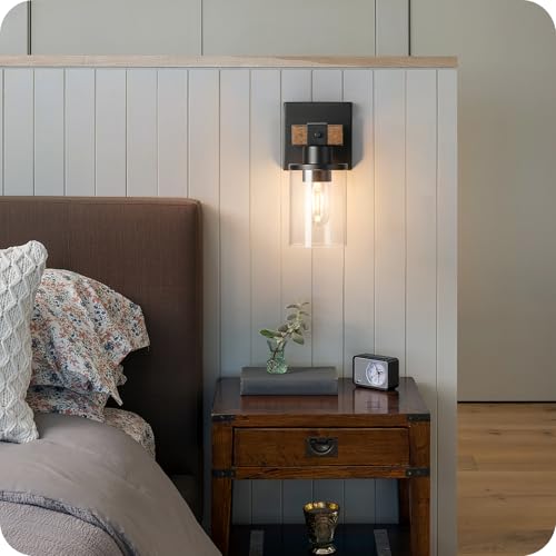 Wall-Sconces-1-Light-for-Bathroom-Farmhouse-Bathroom-Light-Fixture-Faux-Wood-Rustic-Bath-Vanity-Light-with-Clear-Glass-Round-Shade-Wall-Lights-for-Bedroom-Living-Room-Mirror-F14BD05 Wall Sconces 1 Light for Bathroom Farmhouse Bathroom Light Fixture Faux Wood Rustic Bath Vanity Light with Clear Glass Round Shade Wall Lights for Bedroom Living Room Mirror F14BD05