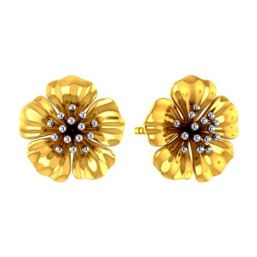 Image of P.C. Chandra Jewellers Bis Hallmarked 18Kt (750) Yellow Gold Beautiful Floral Studs With Petals Studs Earrings For Women & Girls - 1.15 Grams