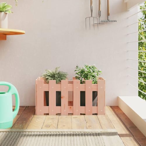 Macetero con diseño de valla de listones, jardinera elevada, maceta para plantas, macetero para exteriores, adecuado para cafés, patio trasero, jardines, 60 x 30 x 30 cm, madera maciza de Douglas