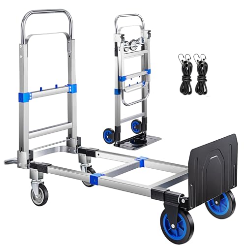 Upgraded 3 in 1 Convertible Hand Truck Aluminium Dolly Cart with Wheels Folding Hand Truck 660lbs Capacity, Collapsible Dolly and Retractable Handle for Warehouse Supermarket