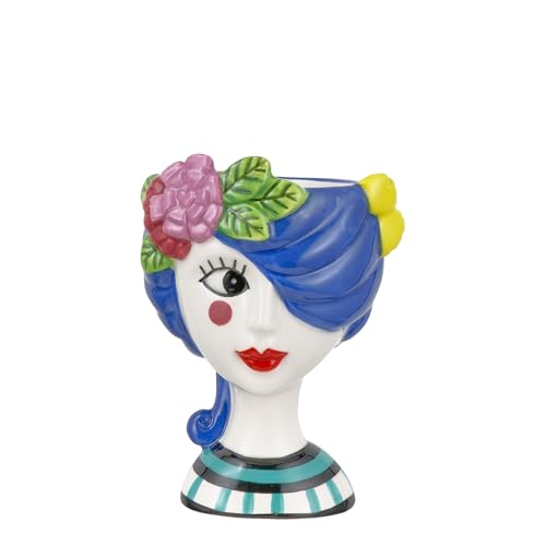 Baroni Home Vaso in Ceramica di Design Con Volto - Soprammobile Moderno Dipinto a Mano per Piante da Interno o Esterno, Decorativo (Iris, Piccola)