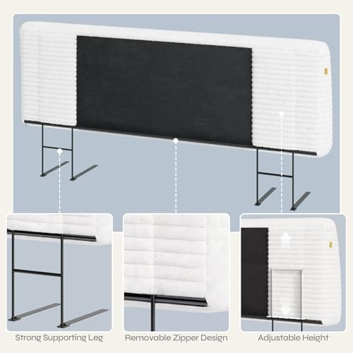 Image of Pinmoco 4.7 inch Upholstered Headboard for King Size Bed, Height Adjustable and Ergonomic Headboard, Easy Assemble, Sturdy and Durable, Corduroy, White