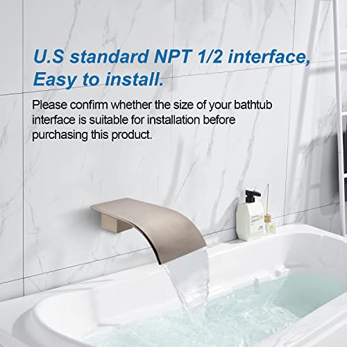 AZOS High Flow Tub Spout Wall Mounted Bathtub Faucet Filler Waterfall Spout for Bathroom Sink and Tub Shower, Tub Waterfall Sprayer Brushed Nickel by AZOS - Used condition - Image 8