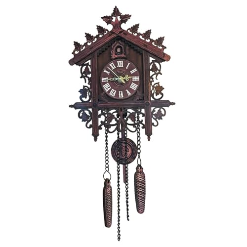 Reloj de cuco para la pared tradicional vintage coo reloj de operaciones talladas koo koo con colgante numeral de la pared del tablero de densidad decorativa para sala de estar en el hogar, cuco negr