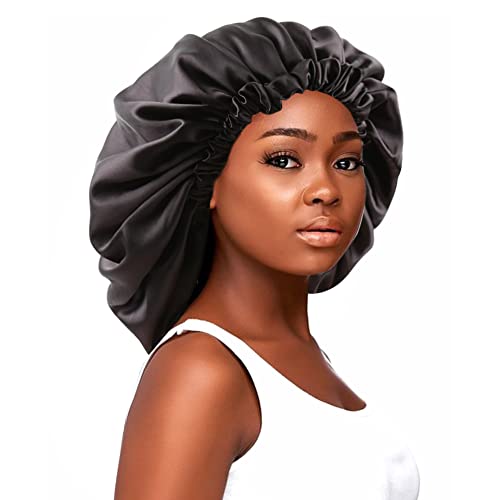Image of Stain Bonnet Silk Sleep Cap Adjustable Satin Cap for Night Sleeping Hair Bonnet Reversible Double Layer