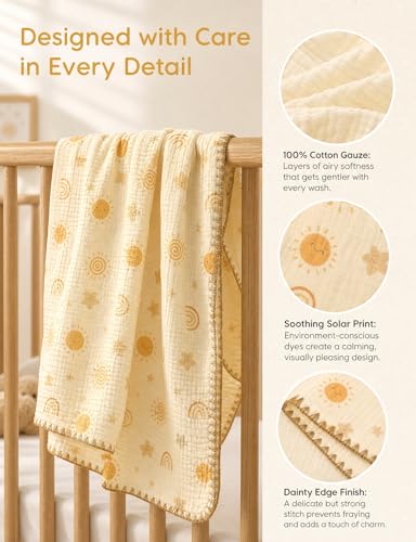 Image of Baby Blanket 40x40 Inches,Muslin Cotton and Minky Dotted Double Layer Soft Receiving Blanket for Newborn Toddler,Boho Sky