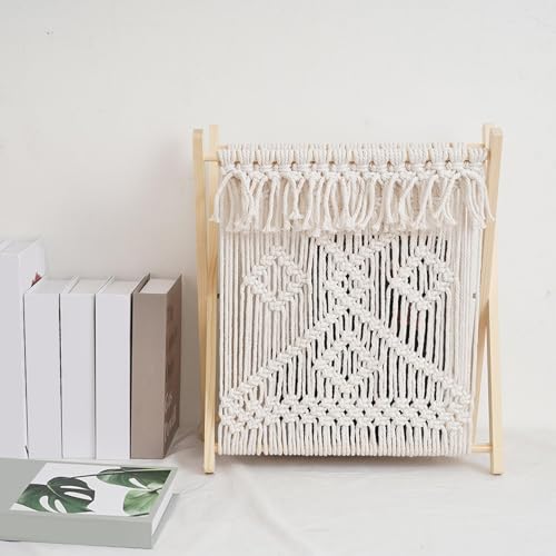 Estantería macramé pequeña con marco de madera noble estilo bohemio de pie 7