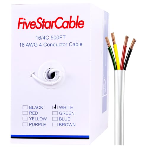 FiveStarCable 16/4 500 Ft. 4 Conductors Audio Speaker Lightning Installation High-Power Home Wiring Cable Wire (White 16-4 500ft)