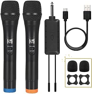 ALLWIN Wireless Microphone, Professional Dual UHF Cordless Microphone Wireless mic System for Karaoke and Parties, Rechargeable Receiver for Voice Amplifier, Works for Church, Wedding(Black)