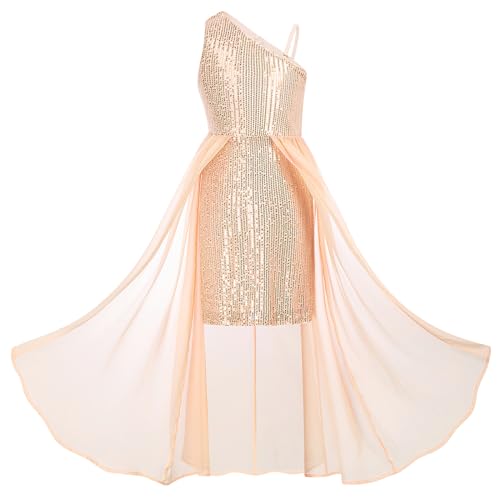 GRACE KARIN Junior Girls Formal Sequin Party Dresses for Teens Pageant Wedding Guest Sparkle Fancy Prom Dress Size 12 Gold