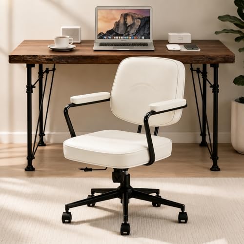 Image of Home Office Chair, Ergonomic Desk Chair with Lumbar Support, Adjustable Height Rolling Swivel Task Chair with Armrests, PU Leather, for Meeting,Study Room Beige