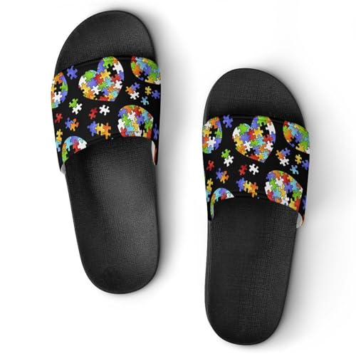Autism Awareness Womens Slide Sandals Non Slip Summer House Slippers for Girls Slip-on Flip Flops