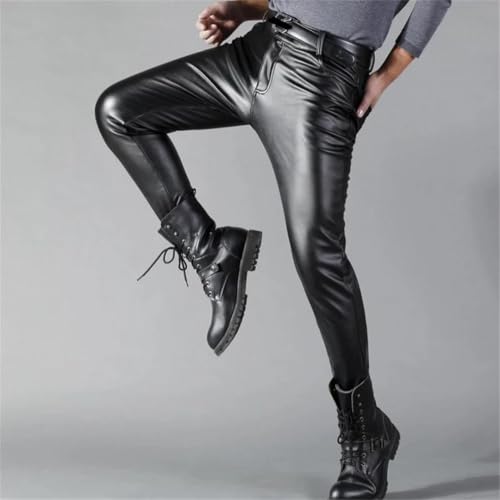 Men Pu Pants Skinny Fit Elasti Motorcycle Trousers Wet Look Stretch Streetwear Pants3