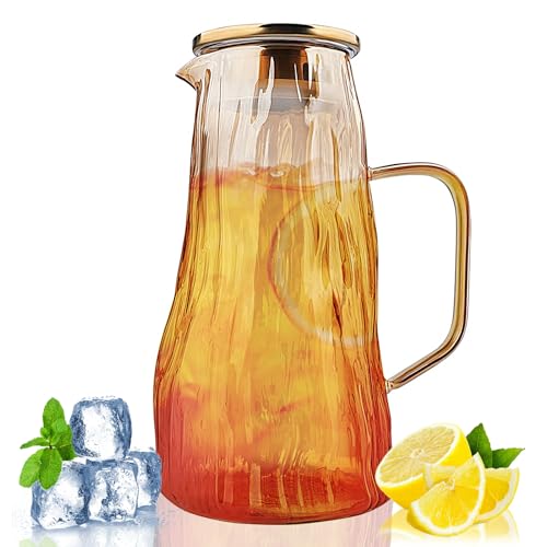 Pichet en verre, Carafe eau, Bouteille verre 1,8l, Carafe en verre, Bouteille en verre avec couvercle et bec verseur, Adaptée pour le thé glacé fait maison, les jus de fruits