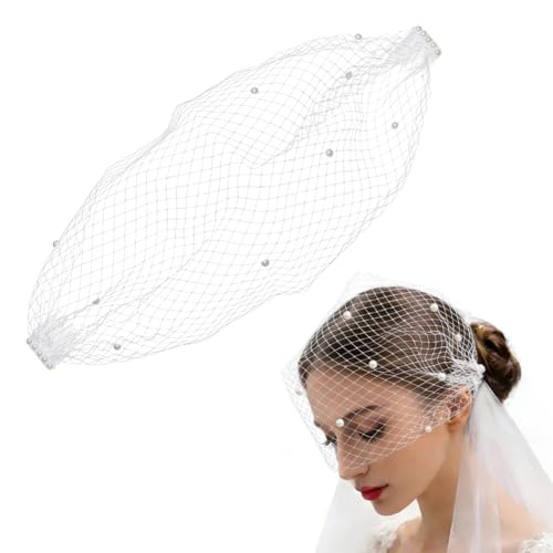 nbeads Voile Cage À Oiseaux Perles, 400mm Fascinateur Tulle Visage Voile Blanc Dentelle Perles Bandeau Fascinateur Chapeau Avec Peigne Femmes Thé Réunion...