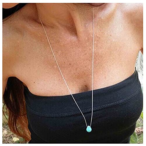 Boho Long Turquoise Necklace Silver Teardrop Turquoise Necklace Blue Turquoise Pendant Necklace Vintage Long Pendant Chain Necklaces Jewelry for Women2