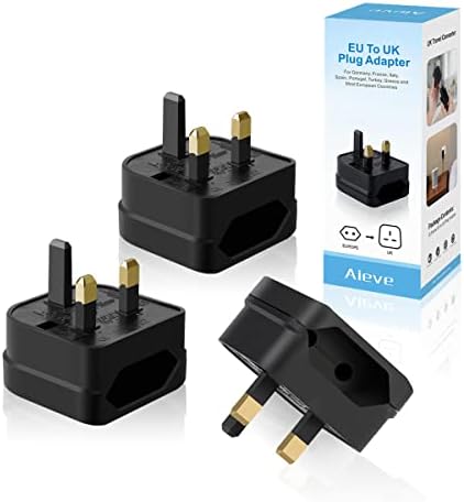European to UK Plug Adaptor,AIEVE 2 Pin EU to UK 3 Pin Adapter Plug, EU to UK Plug Converter Euro Plug Adaptor UK Socket Adapter (3-Pack,Black)