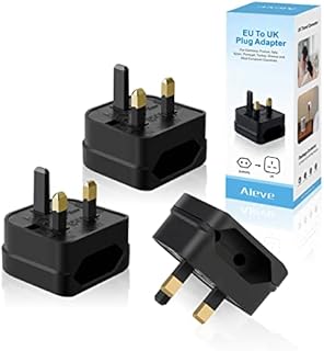 European to UK Plug Adaptor,AIEVE 2 Pin EU to UK 3 Pin Adapter Plug, EU to UK Plug Converter Euro Plug Adaptor UK Socket Adapter (3-Pack,Black)