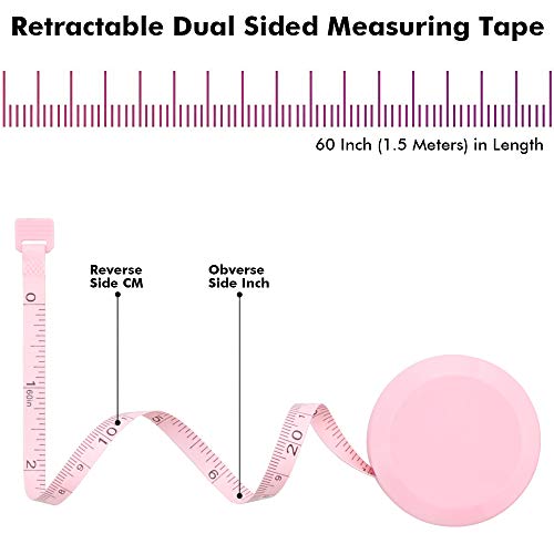 Edtape 2Pcs Measuring Tape For Body,Soft Tape Measure For Body Sewing Fabric Tailor Cloth Craft Measurement Tape，60 Inch/1.5M Pink Retractable Dual Sided Measure Tape Set #TOP1